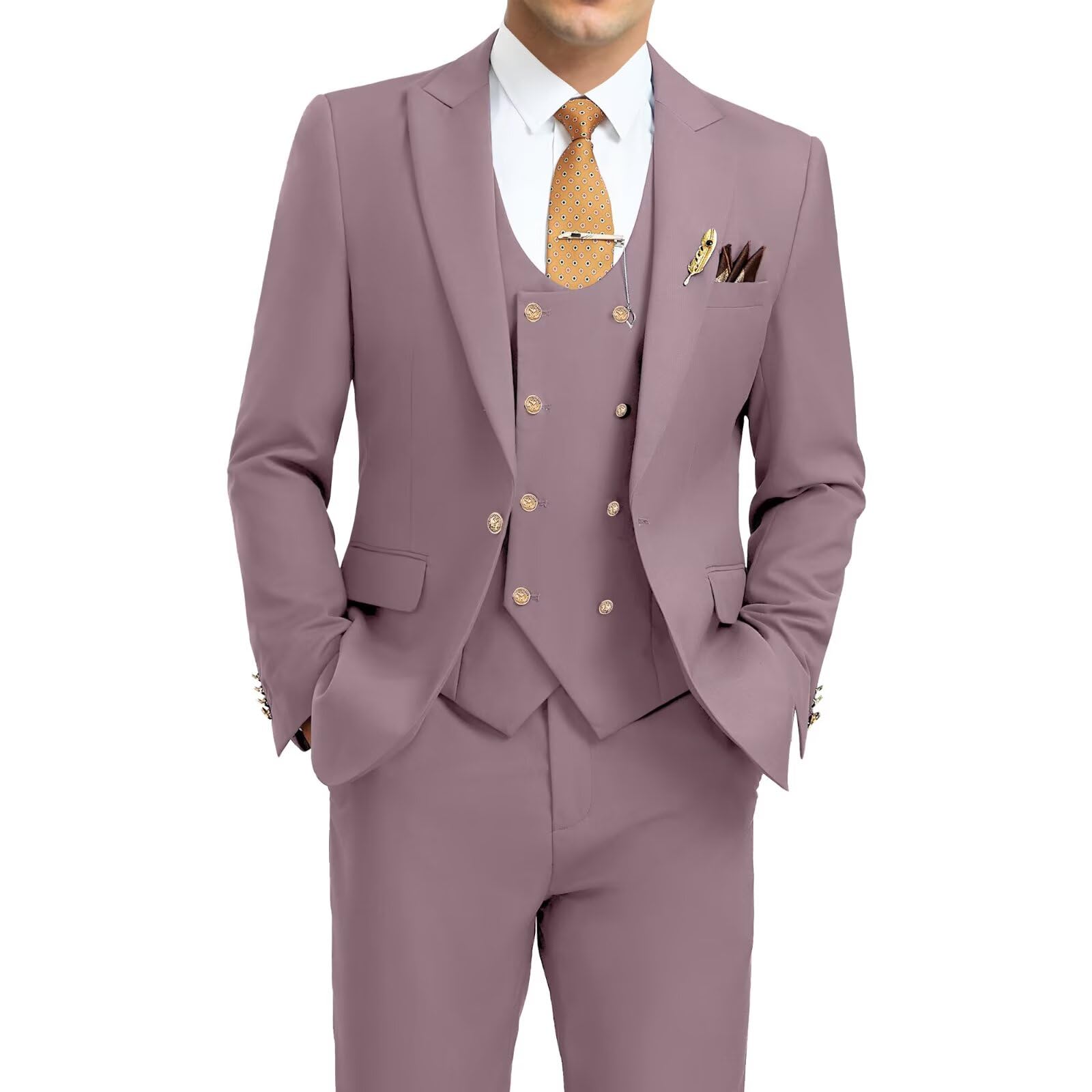 Aowdoy Men's Suits 3 Piece Slim Fit Tuxedo Suit One