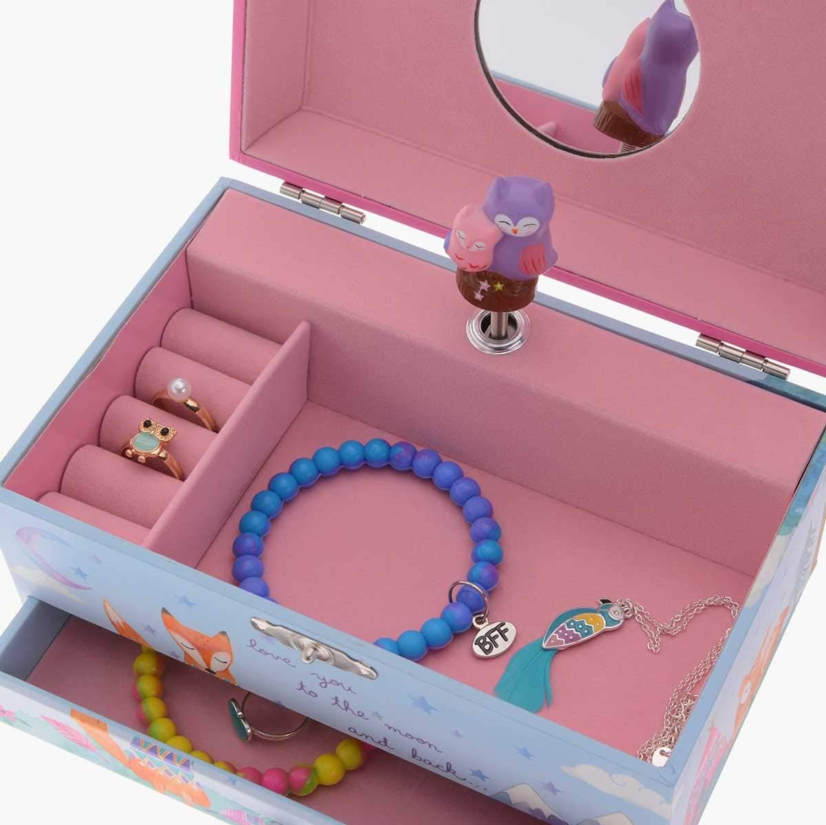 Jewelkeeper Girl's Musical Jewellery Storage Box with Pull-out Drawer, Woodland Owls Design, Twinkle Twinkle Little Star Tune - Image 5