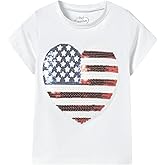 Mud Kingdom Girls Boys Independence Day T-Shirt Fashion Sequins 4th of July Top Summer American Flag 2-9Y