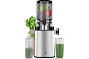EMIJOK Masticating Juicer Machines, 350W Slow Cold Press Juicer with 5.3" Feeding Chute, High Juice Yield Juicer for Fruits and Vegetables, Easy to Clean