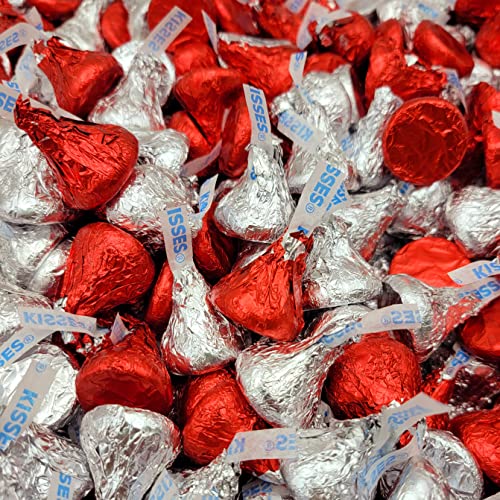Hershey's Kisses Milk Chocolate Candy Red and Silver Foils Individually Wrapped Bulk Kisses