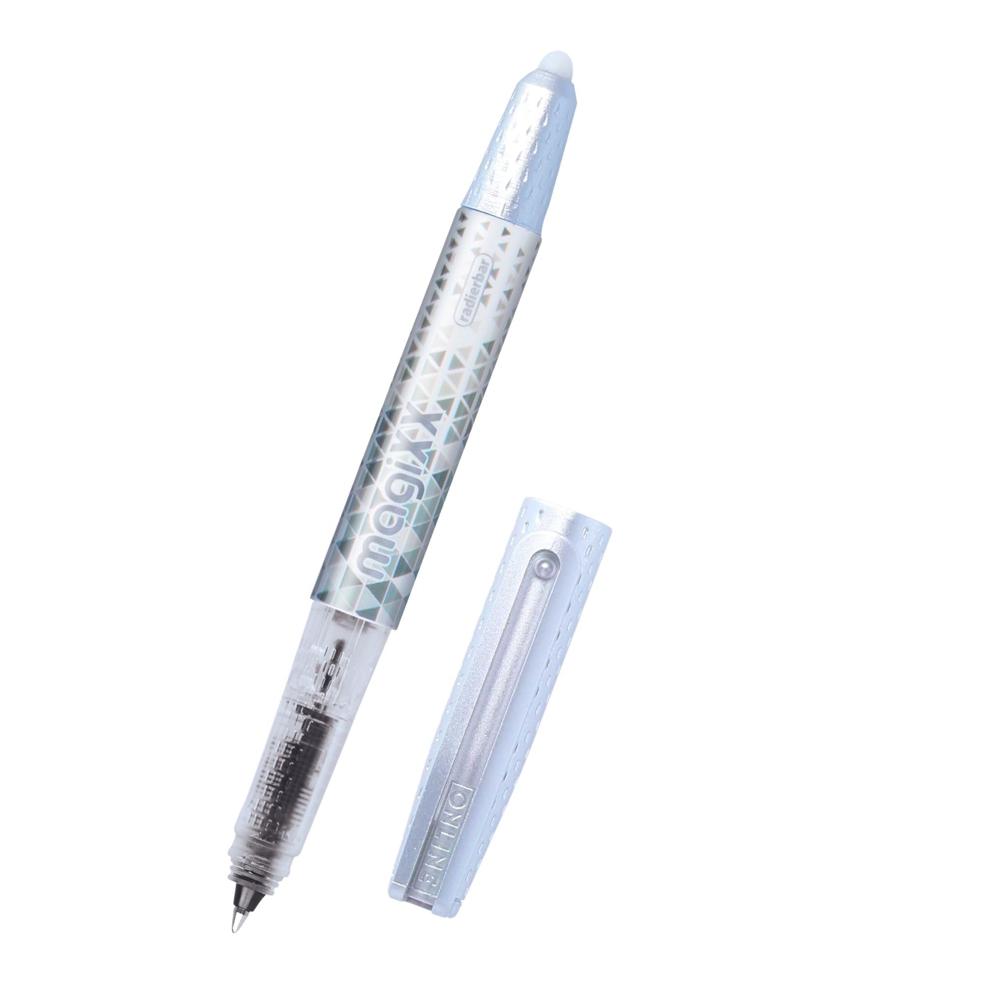 Online magiXX Erasable Rollerball Pen White with Ink Cartridge I Rollerball Pen with 0.7 mm Line Width I Includes 1 x Cartridge Blue I Erasable Pen for School, University and Office