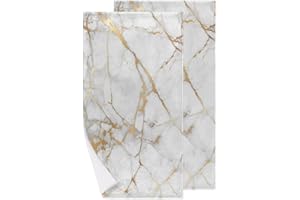 AUUXVA White Gold Marble Hand Towels Set of 2 Bathroom Towel Soft Highly Absorbent Guest Face Towel Thin Multipurpose Towels for Kitchen Gym Hotel Sports Yoga Bath Home Easter Decor 16x30 Inch