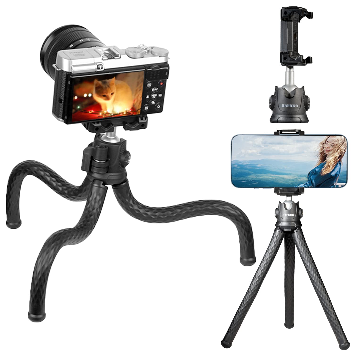 Upgraded HAFOKO Octopus Camera Tripod Mini Flexible Smartphone Tripod Desktop Tripod Multifunctional Travel Tripod with Phone Holder 1/4” Screw Compatible with DSLR Camera Smartphone YouTube Vlogging
