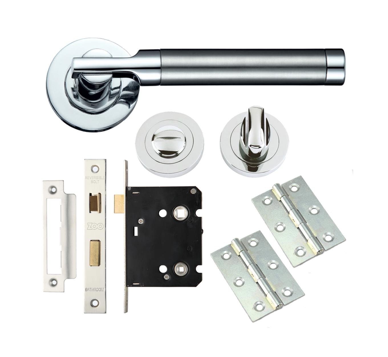 DJM Direct Dual Finish Lever Internal Door Handle Bathroom Pack - Satin/Polished Chrome