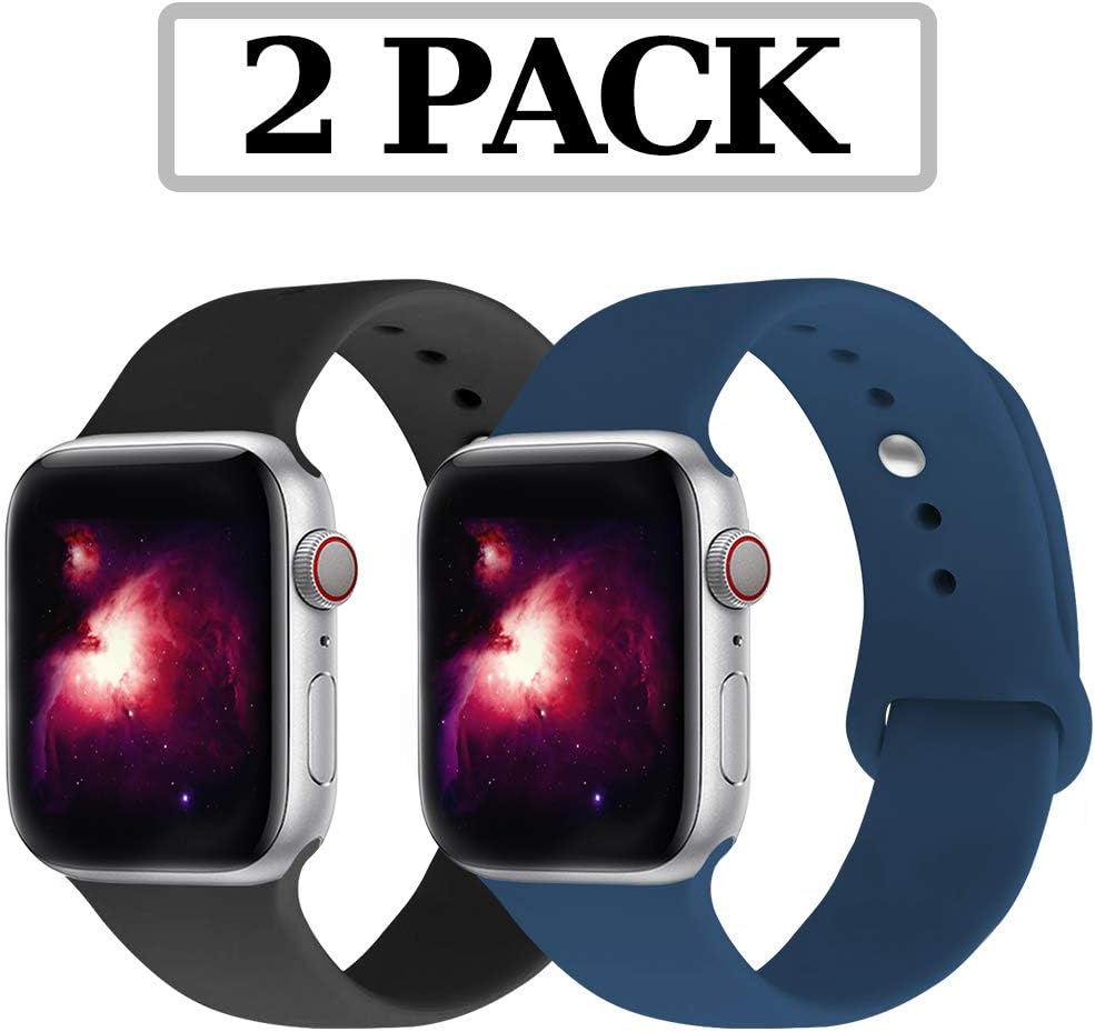 GZ GZHISY 2 Pack Compatible for Apple Watch Band 38mm 40mm 42mm 44mm, Soft Silicone Sport Strap Replacement iWatch Wristbands Compatible for iWatch Series 1, 2, 3, 4, 5, S/M, M/L
