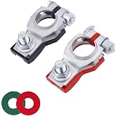 GLSOWEE Battery Terminal Connector, Positive and Negative 1 Pair, Silver | Galvanized Iron Material, Top Post Battery Cable Terminal Adapter, Includes 2 Washers, Fit for SUV Van Motorcycle