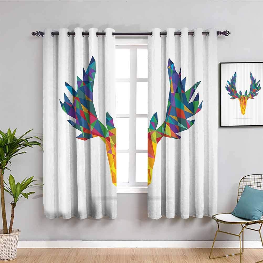Antlers Decor Collection Insulating Room Darkening Blackout Deer Head Modern Design Trophy Geometric Glass Horn Wildlife Art Image Pattern Privacy Protection W63 x L63 Inch Yellow Navy Teal Red