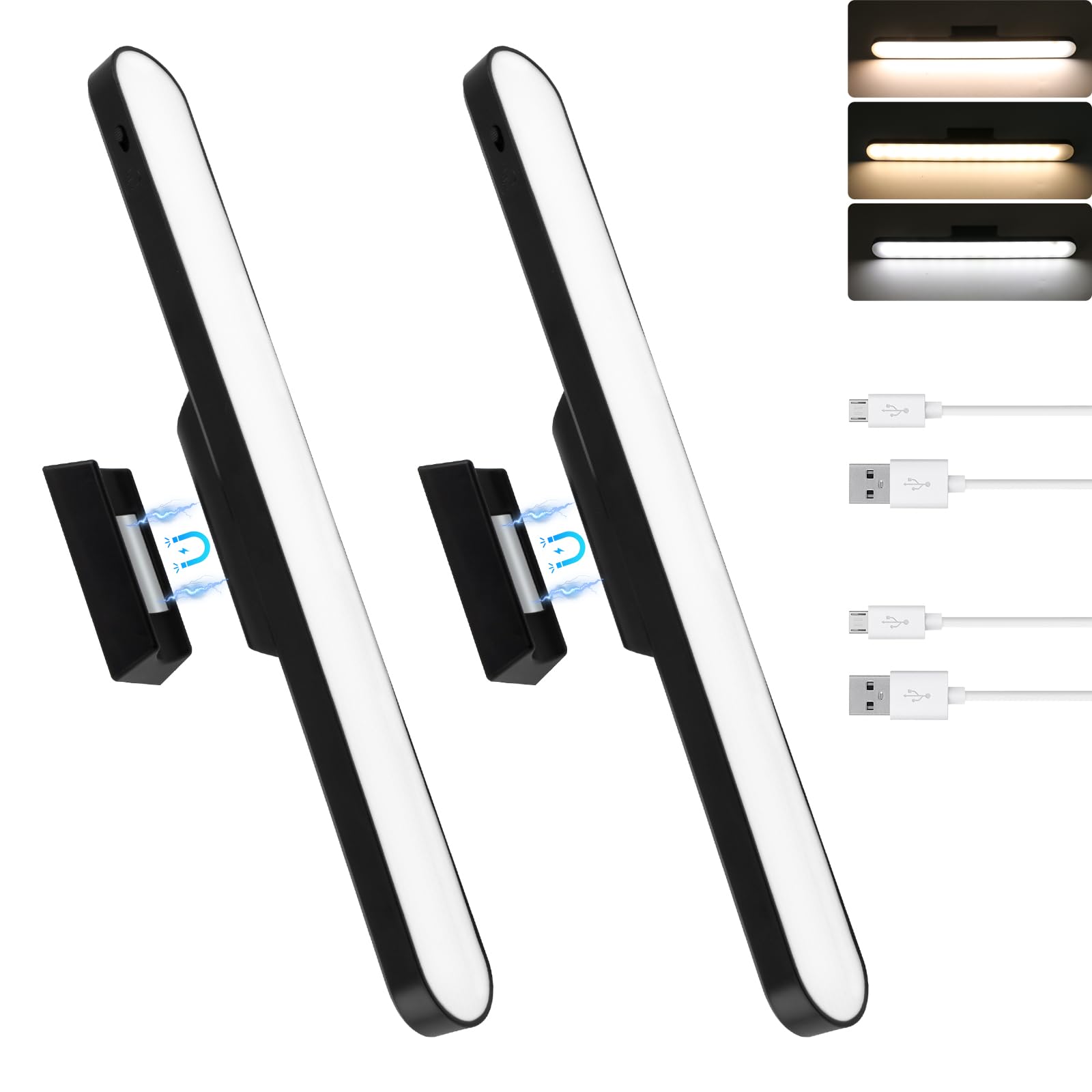 GedFong Under Cabinet Kitchen Lights 2 Pack, Under Cupboard Lights 2000mAh Rechargeable, 3 Color Magnetic Under Counter Lights, Touch Control Stepless Dimmable LED Lights for Closet, Wardrobe, Bedroom
