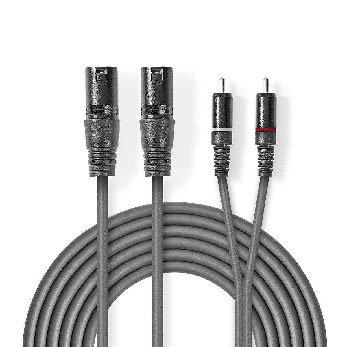 Nedis Balanced Audio Cable, XLR 3-Pin Male to RCA Male, Stereo, 1.5m - Connect Instruments, Microphones, Amplifiers or DJ Gear