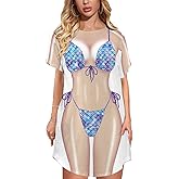 Kasopp Women's Funny Bikini Beach Cover Up Shirt Short Sleeve Baggy Mermaid Body Print Party Swimsuit Cover-Up Dress