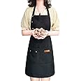 LOYGLIF Apron for Men Women with Adjustable Straps and Large Pockets, Canvas Cotton Cooking Kitchen Chef Bib Aprons Waterproof Black