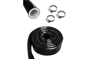 YAMAKATO 3/8" ID Heat Shielded Fire Thermo Armor Fire Sleeve Silicone Coated Fiberglass Heat Protection w/ 3 Clamps for Automotive Hose Lines & Electrical Wiring (Black, 5FT