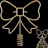 Vintage Gold Bow Christmas Tree Topper 9.8 Inch Xmas Golden Wire Hollow Bow for Christmas Tree Decoration Retro Winter Home Indoor Outdoor Decor
