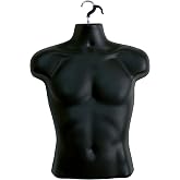DisplayTown Black Male Mannequin Torso Hollow Back Body Stackable Dress Form with Hanging Hooks for Tshirt Display, Countertop, Craft Shows, Photos and Design, S-M Clothing Size (Black, Set of 1)