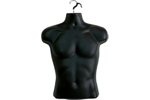 DisplayTown Black Male Mannequin Torso Hollow Back Body Stackable Dress Form with Hanging Hooks for Tshirt Display, Counterto