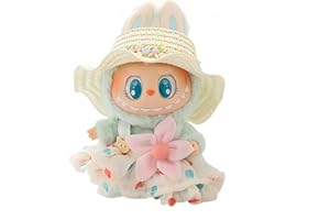 TOU-BEGUIN Labubu Clothes, Labubu Doll Accessories, Labubu Outfit Set 3 Pieces Suitable for 15 & 17 cm Doll, Hair Clip Hat Clothes for Labubu Keychain, Stylish Labubu Outfit Replacement Beige