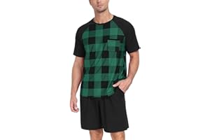PrinStory Mens Pajama Set Summer Pjs Sleepwear Nightwear Lightweight Quick Dry Soft Short Sleeve Pjs Sleep Set With Pocket