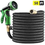Best Quality Expandable Garden Hose 50 FT with Super Strong Latex Core, Extra Long Life Textile, No Rust Brass Connector, No Kink, No Twist, No Tangle and Newest 9 Function Spray Nozzle