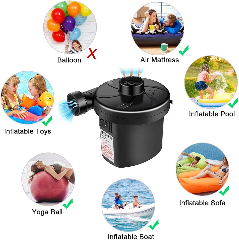 Electric Air Pump,Portable Air Pump for Air Mattress,Quick-Fill Air Pump with 3 Nozzles Perfect Inflator Deflator Air Pumps for Outdoor Camping,Swimming Ring: Sports & Outdoors