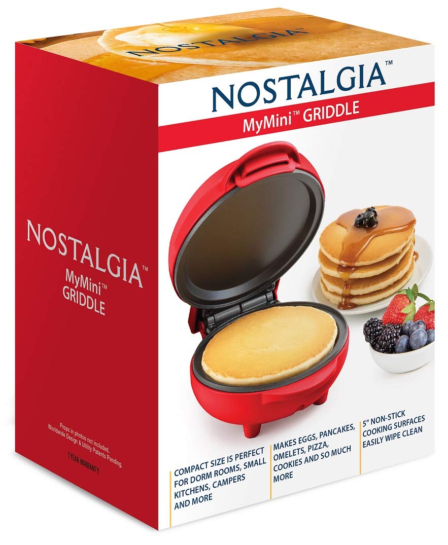Nostalgia MyMini Griddle compact size for dorms, small kitchens 5 Inch Non stick cooking surfaces easily wipe clean