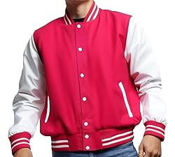 Mens Varsity Jacket - Pink White School Teen