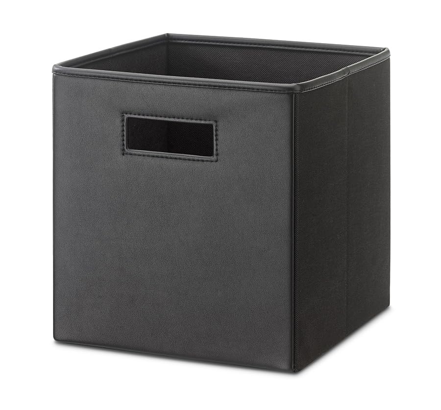 Whitmor 4 Pack 12 Inch Black Foldable Diamond-Patterned Faux Leather Storage Cube Bins with Handles – Ideal for Living Room, Bedroom & Office Organization Image Whitmor 4 Pack 12 Inch Black Foldable Diamond-Patterned Faux Leather Storage Cube Bins with Handles – Ideal for Living Room, Bedroom & Office Organization Image