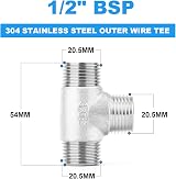 ERGAOBOY 2 Pcs 1/2" BSP Stainless Steel 304 T-Shape 3 Way Fitting Water Oil Gas view 2