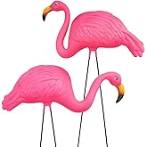 GIFTEXPRESS Pink Flamingos Yard Decorations - 2 Pack Extra Large 24" Tall Plastic Flamingo Statue w/Metal Stakes - Lawn Ornaments & Garden Decor for Outdoor Parties