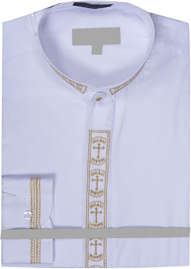 men's collarless banded collar dress shirt