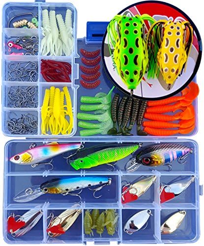 WorldMall Fishing Lures Set Minnow,VIB,Spoon/Spinner Bait,Crank,Popper,Soft Plastic Lures,Rattlin,Spinnerbaits and Box (229 Pcs)