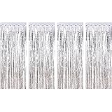 Sumind 4 Pack Foil Curtains Metallic Fringe Curtains Shimmer Curtain for Birthday Wedding Party Christmas Decorations (Silver)