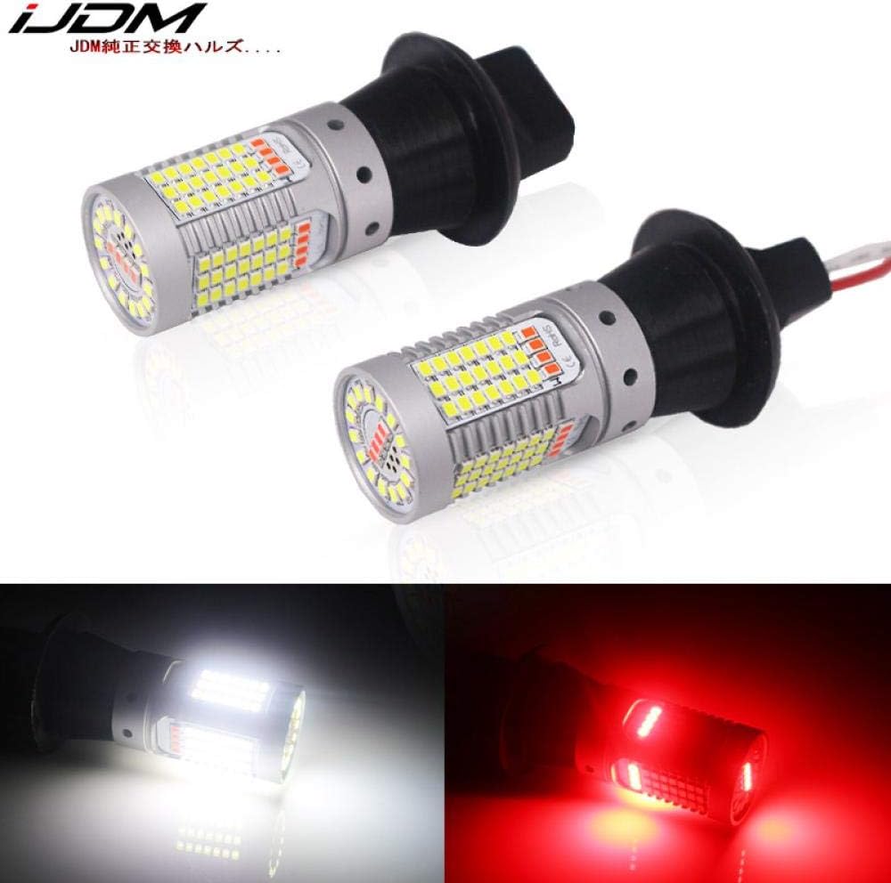 Car 7440 LED White/Red Dual-Color Canbus W21W T20 Led Bulbs 12v for Car Backup Reverse Lights & Rear Fog Lamp Conversion Dual-Color