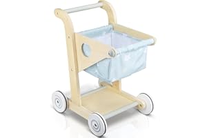 DriYwld Baby Push Walker Toy for Toddler Starfish Shopping Cart for Girls and Boys 1 Year Old Kids Stand Learning Walker Wooden Play Trolley with Wheels Size 11.8 * 13.7 * 18.1 Inches