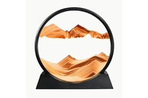 BGFJYUK MUNSCVUS LEBEE Moving Sand Art Picture in Motion, Round Tempered Glass 3D Deep Sea Sandscapes with Display Flowing Frame for Relaxing Desktop Home Office Work Decor Kids Adults (Yellow, 7inch)