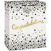 Speckled Black & Gold Congratulations Large Gift Bag - (1 Ct) - Perfect for Graduations, Weddings & Milestones