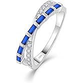 Blaniy 925 Sterling Silver Stackable Rings for Women Cross Line Wedding Band Promise Engagement Anniversary Half Eternity Ring Birthstone Jewelry Gifts for Women Size 5-10