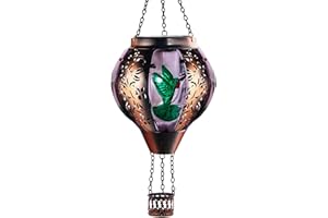 PEARLSTAR Hot Air Balloon Solar Lantern Hummingbird Lights with Flickering Flame Solar Powered LED Lights Outdoor Waterproof Decorative Hanging Lights for Garden Patio Pathway Yard Porch Decor