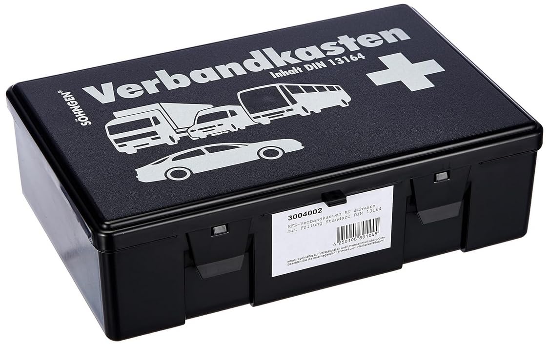 Söhngen 3004002 Car First Aid Box, Filled, Black, ABS Plastic Case, 260 x 160 x 80 mm