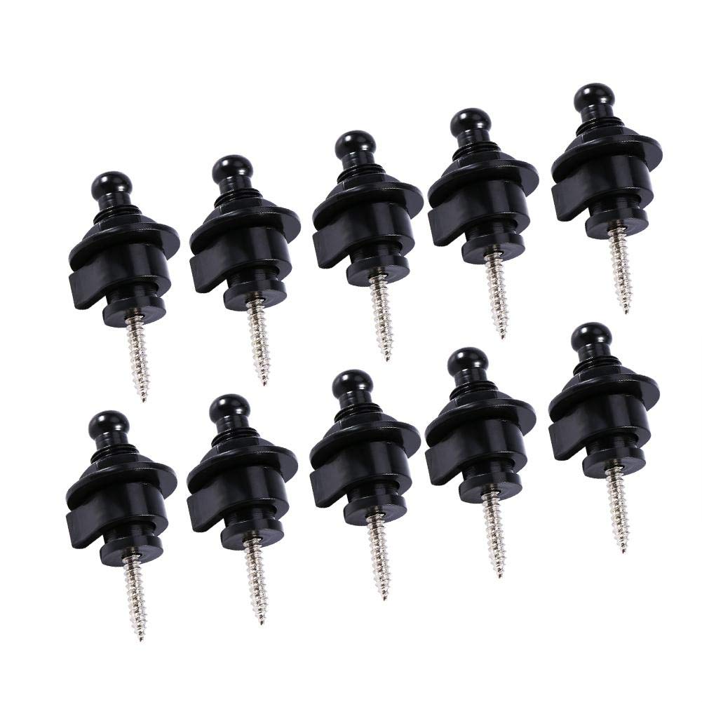 Tbest Guitar Strap Locks Buttons 10pcs/Bag Metal Guitar Strap Buttons Quick Release Security Straplocks Antiskid Strap Retainer System replacement for Acoustic Electric Guitar Bass Ukulele(Black)