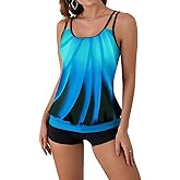 B2prity Tankini Swimsuit Tummy Control Blouson Two Piece Bathing Suit for Women Tank Top with High Waist Boy Shorts Swimwear