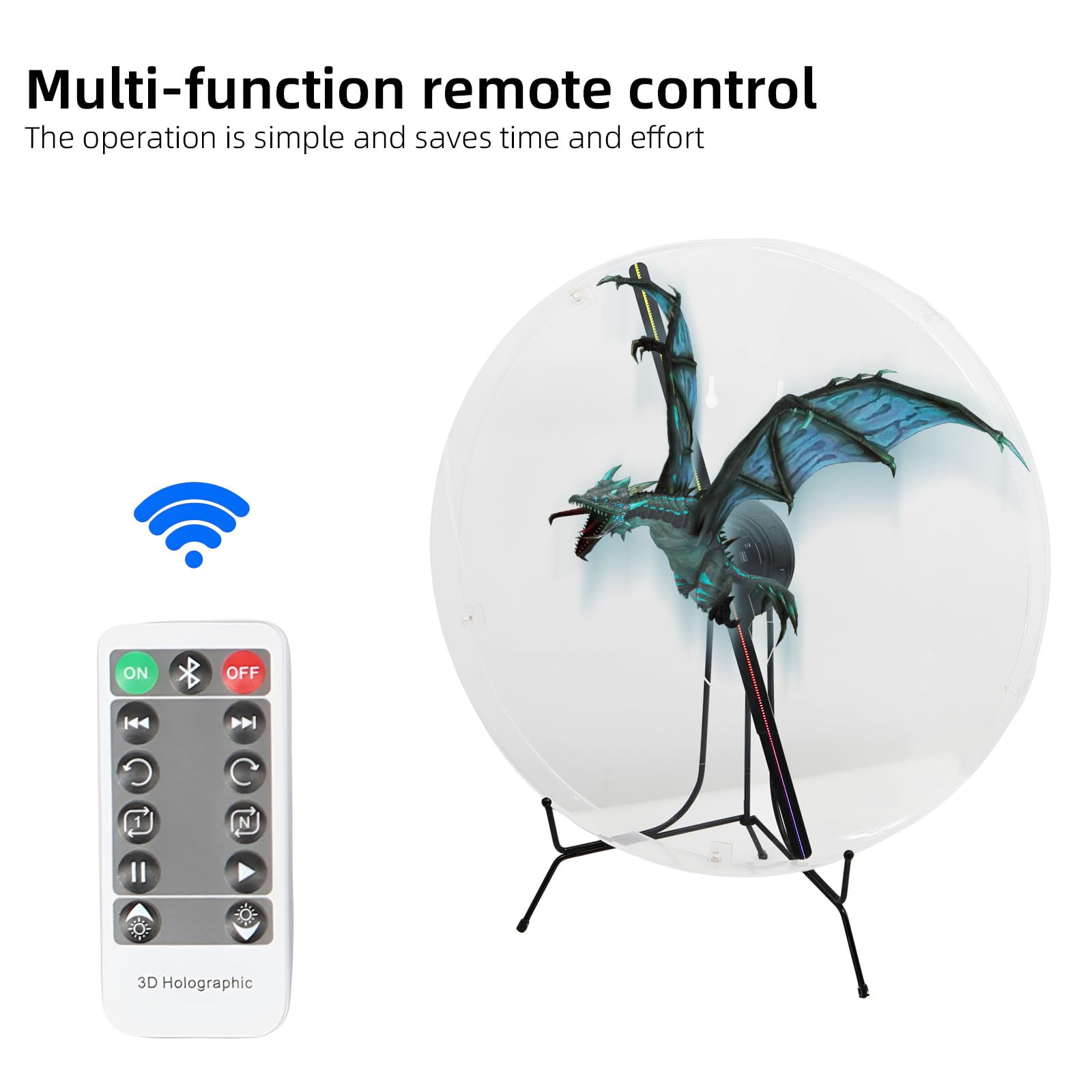 3D Hologram Fan with Cover, 3D Hologram Projector HD LED Advertising Display with Remote and Bluetooth and WiFi,1500 Video Library and for Business,Bar,Halloween (54CM Hologram Fan with Cover)