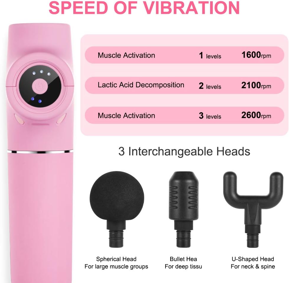 Dexinoe Muscle Massage Gun , Power Cordless Handheld Electric Massager Portable Lightweight (375g), Deep Tissue Percussion Massagers for Full Body Muscle Recovery and Pain Relief Rechargeable (Pink): Health & Personal Care