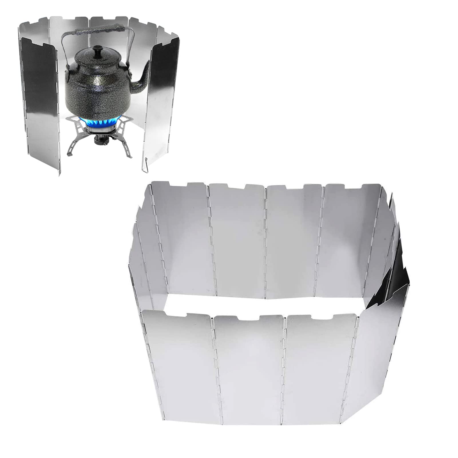 HERCHR Folding Camp Stove Windshield, Outdoor Camping Gas Cooker Stove Wind Screen 16 Aluminium Plates Camping Cooking Windshield Blocker, 9.4x3.5inch