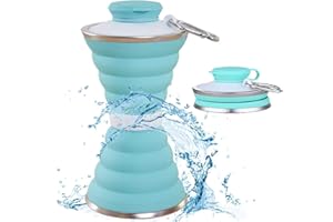 Semetor 1 Pcs Silicone Collapsible Travel Cup Camping Cup with Lids for Outdoor Camping Hiking Travel,BPA Free (Green)