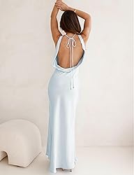 Satin Cowl Neck Sleeveless Backless Maxi Wedding