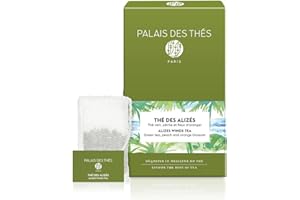 Palais des Thés - Thé des Alizes - Premium Gourmet Green Tea with White Peach, Kiwi, Watermelon, and Flower Petals - 20 Count Biodegradable Tea Bags Box