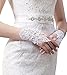 Lace Fingerless Rhinestone Beaded Bridal Gloves for Wedding Prom Party White