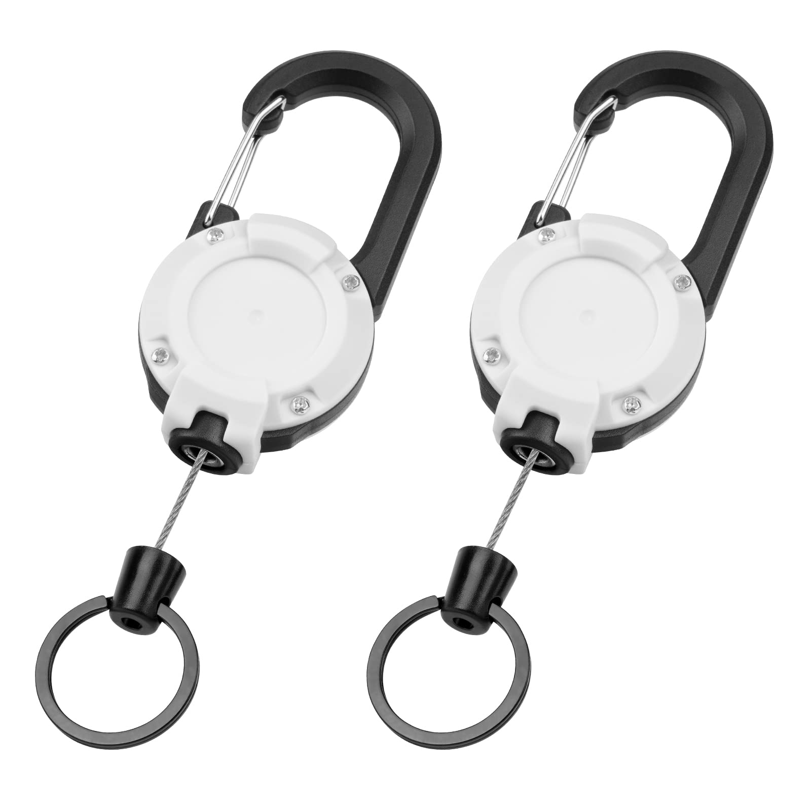 Vicloon Heavy Duty Retractable Keychain, 2pcs Retractable Badge Holder, ID Badge Reel Heavy Duty Reel Clips for Key Ring ID Card Badges Holder (White)