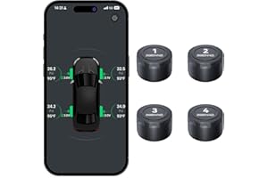 B-Qtech RV Tire Pressure Monitoring System with 4 External Sensors, Wireless TPMS for Trailer Camper Car Truck, 6 Alarm Modes Support iOS & Android, Real-time Display Pressure/Temperature